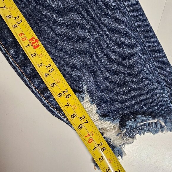 Good American Good Legs Skinny Jeans Dark Wash Distressed Chewed Hem Size 00/24 - Picture 12 of 15